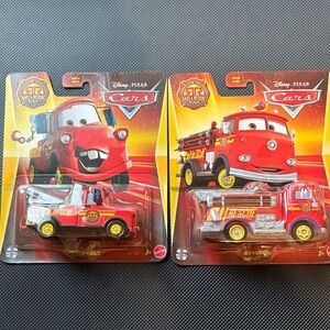 Cars Red and Mater Race & Rescue Gray Fire Truck tow truck bundle
